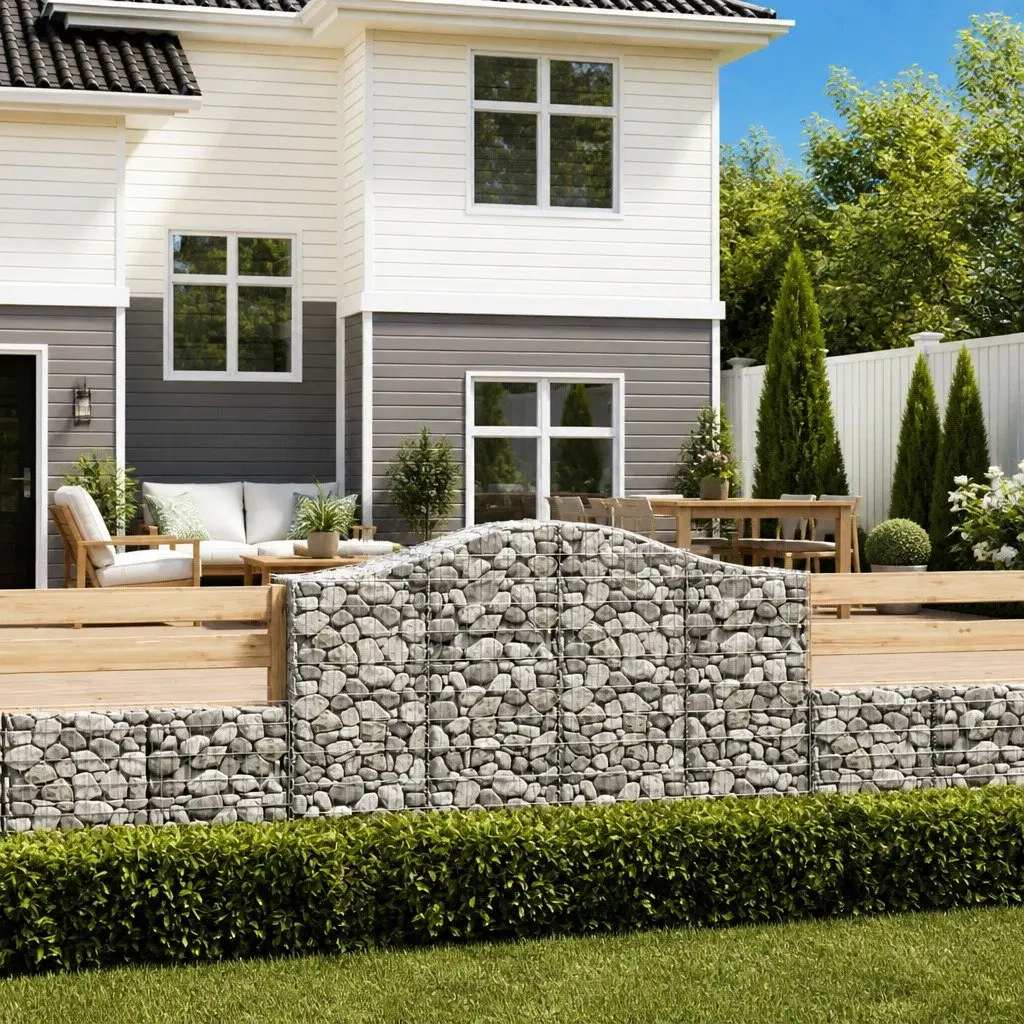 Arched Gabion Basket Silver 200 x 50 x 120/140 cm Decorative Garden Barrier Retaining Wall
