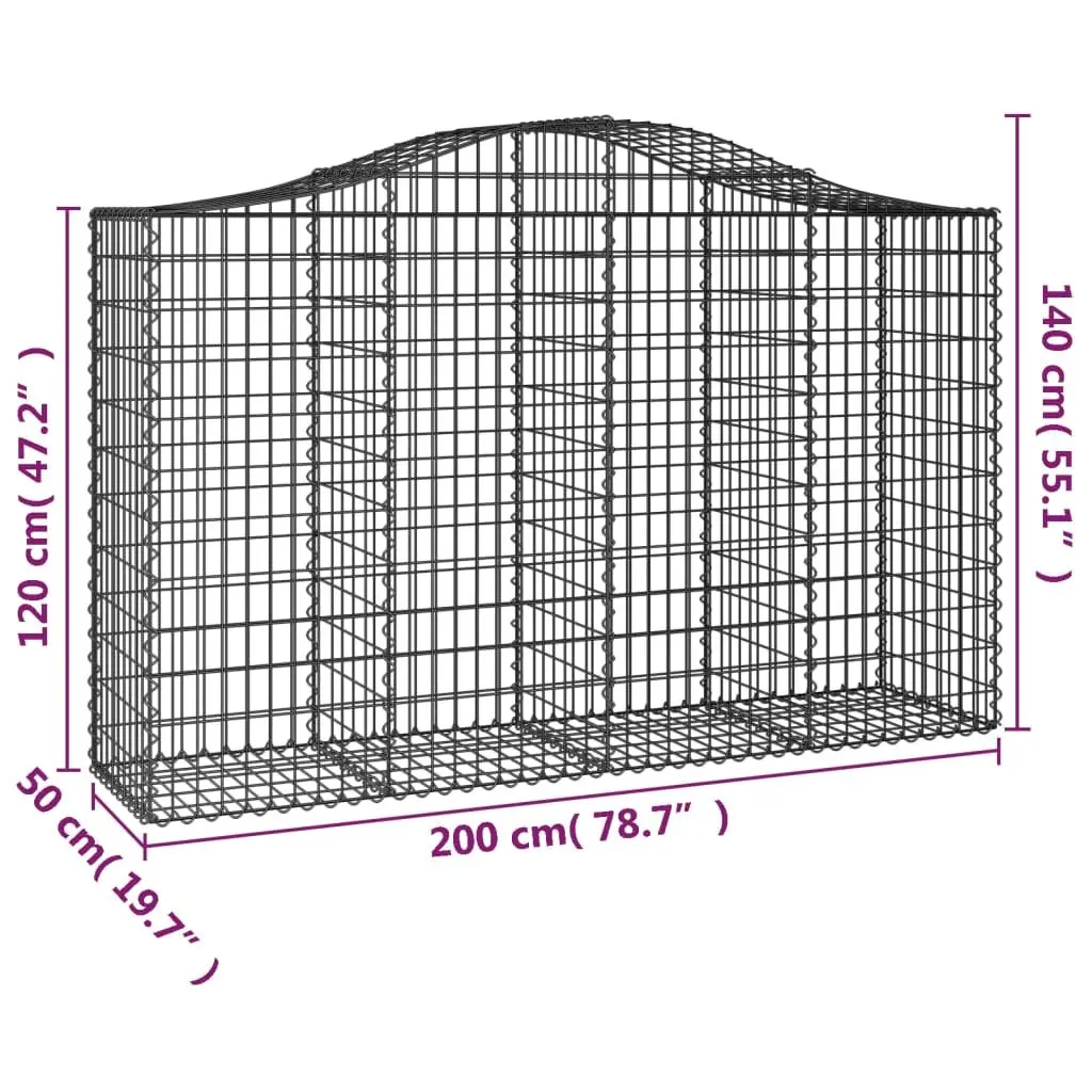 Arched Gabion Basket Silver 200 x 50 x 120/140 cm Decorative Garden Barrier Retaining Wall
