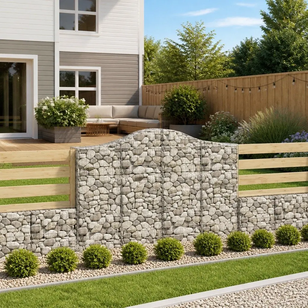 Gabion Basket Silver Arched 200x50x140-160cm Decorative Garden Barrier