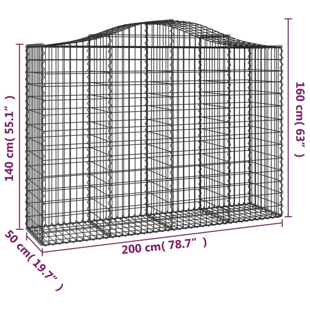 Gabion Basket Silver Arched 200x50x140-160cm Decorative Garden Barrier