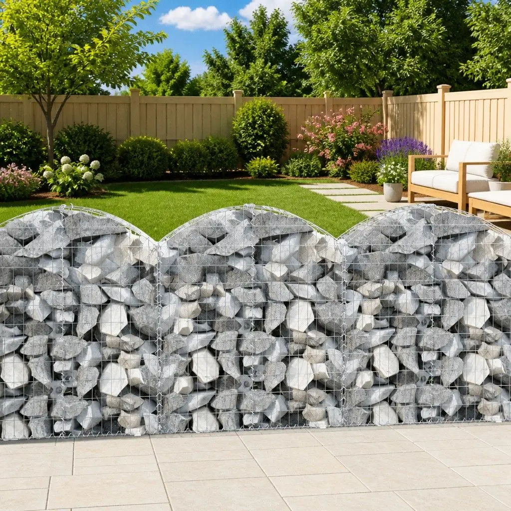Arched Gabion Basket Silver 100x30x100120 cm Garden Barrier Retaining Wall Outdoor