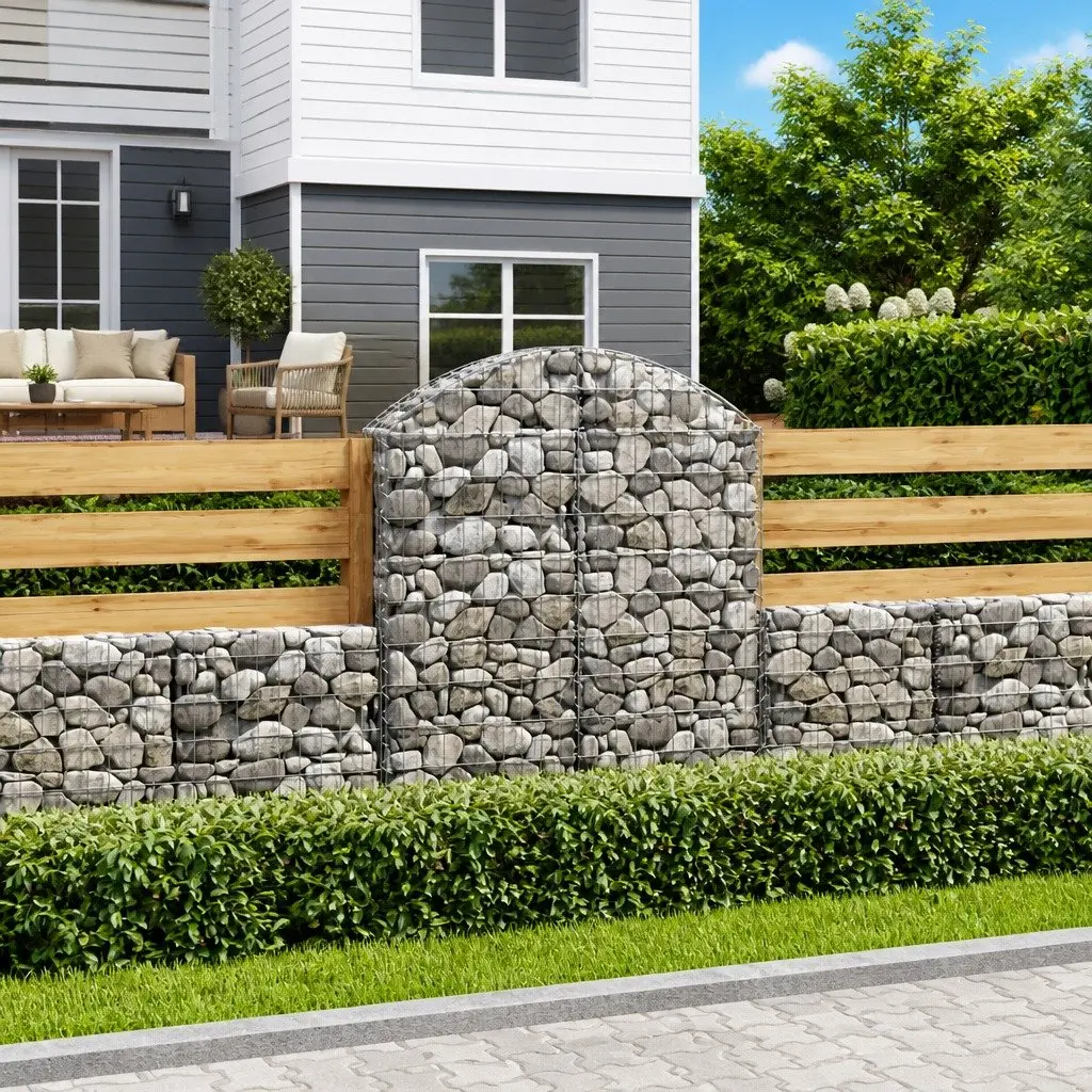 Arched Gabion Basket Silver 100x30x120/140 cm Decorative Garden Barrier Retaining Wall
