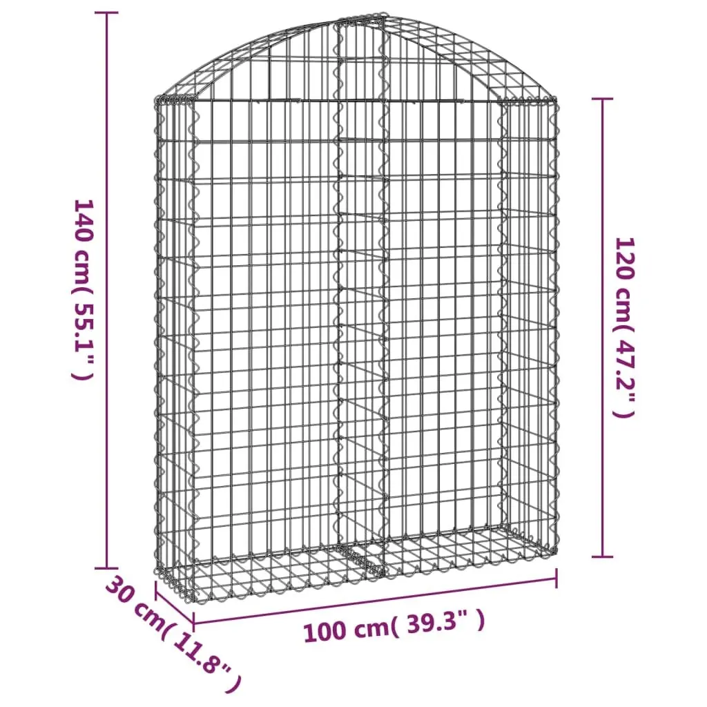 Arched Gabion Basket Silver 100x30x120/140 cm Decorative Garden Barrier Retaining Wall