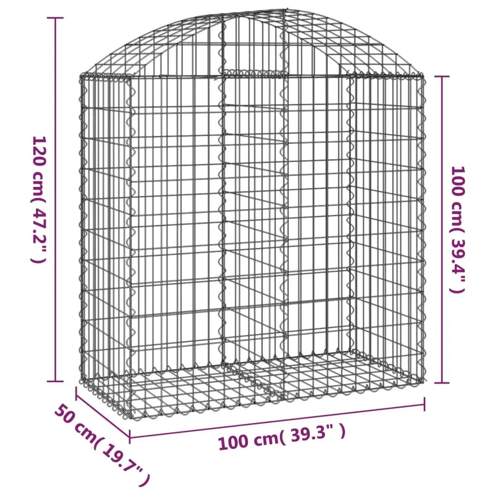 Arched Gabion Basket Silver 100x50x100120 cm Decorative Garden Barrier Retaining Wall
