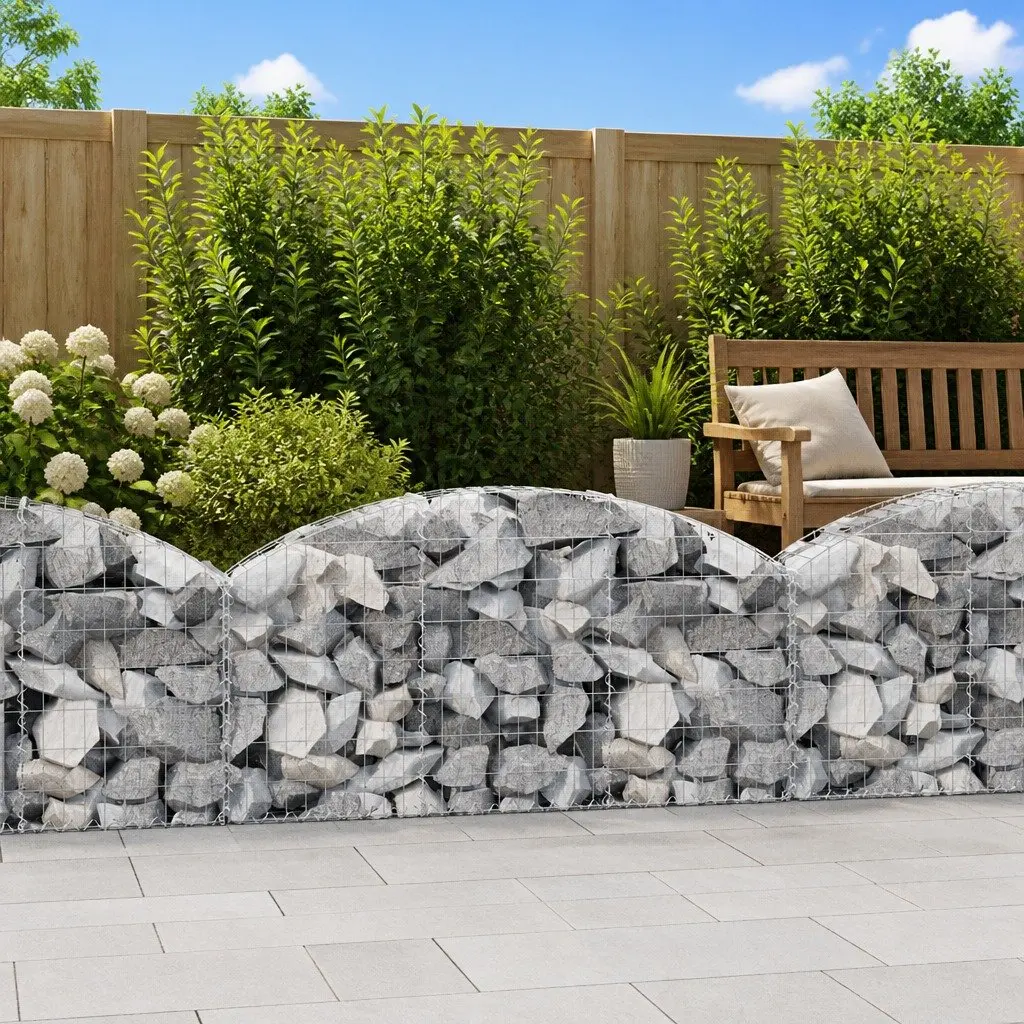 Arched Gabion Basket Silver 150x30x60/80 cm Decorative Garden Barrier Retaining Wall