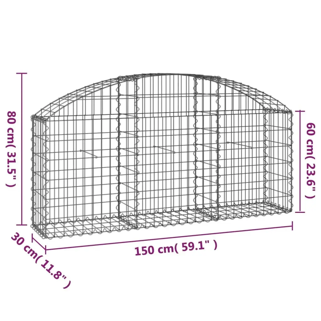 Arched Gabion Basket Silver 150x30x60/80 cm Decorative Garden Barrier Retaining Wall