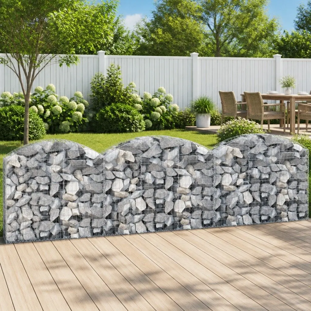 Arched Gabion Basket Silver 150x30x100/120cm Decorative Garden Barrier