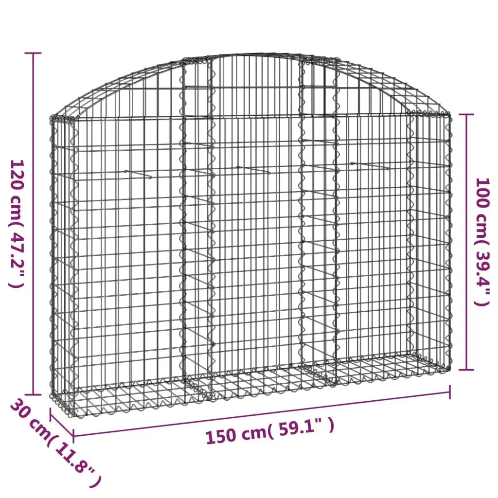 Arched Gabion Basket Silver 150x30x100/120cm Decorative Garden Barrier