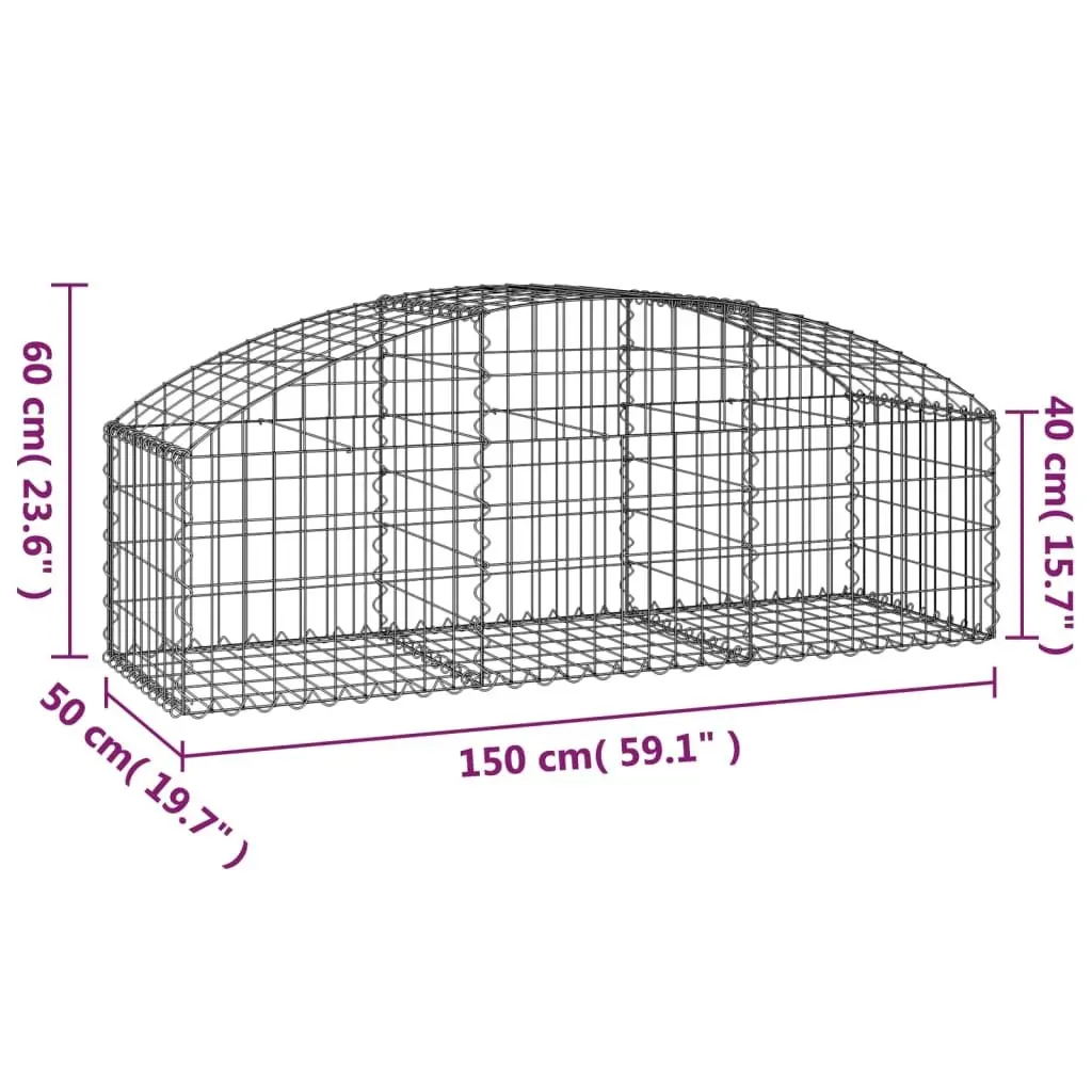 Arched Gabion Basket Silver 150x50x40/60 cm Decorative Garden Barrier Retaining Wall