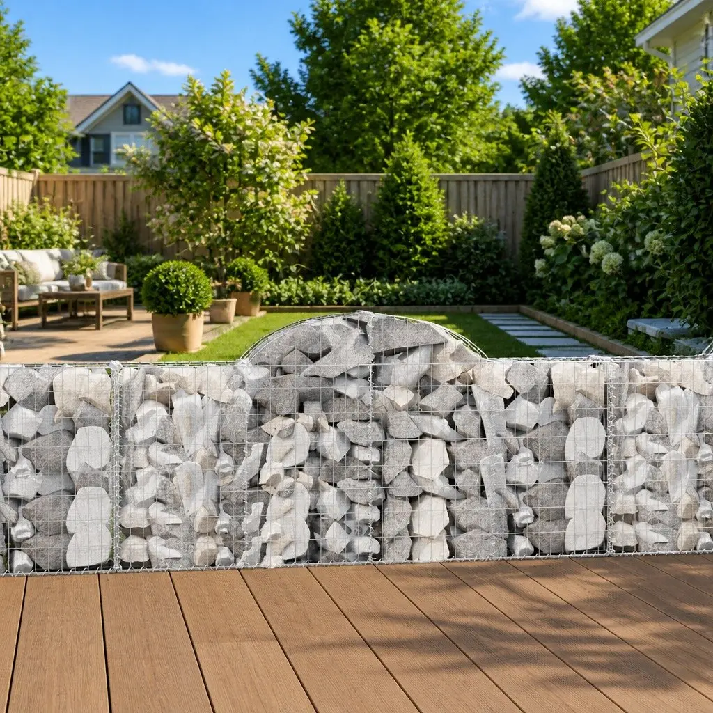 Arched Gabion Basket Silver 200x30x80/100 cm Decorative Garden Barrier Retaining Wall
