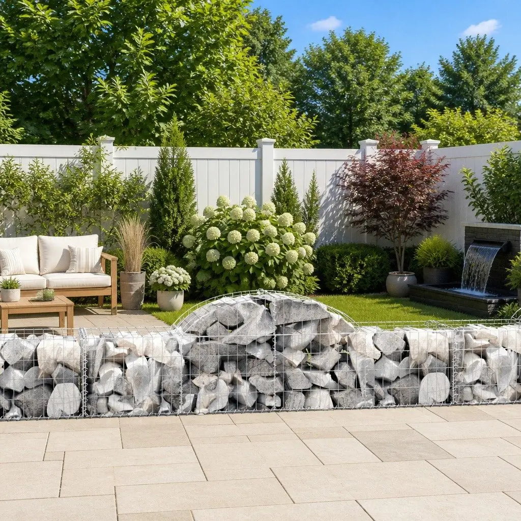 Gabion Basket Silver Arched Garden Barrier Retaining Wall 200x50x40/60cm Sound-Insulating Durable Galvanised Iron Construction