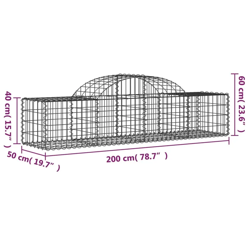 Gabion Basket Silver Arched Garden Barrier Retaining Wall 200x50x40/60cm Sound-Insulating Durable Galvanised Iron Construction
