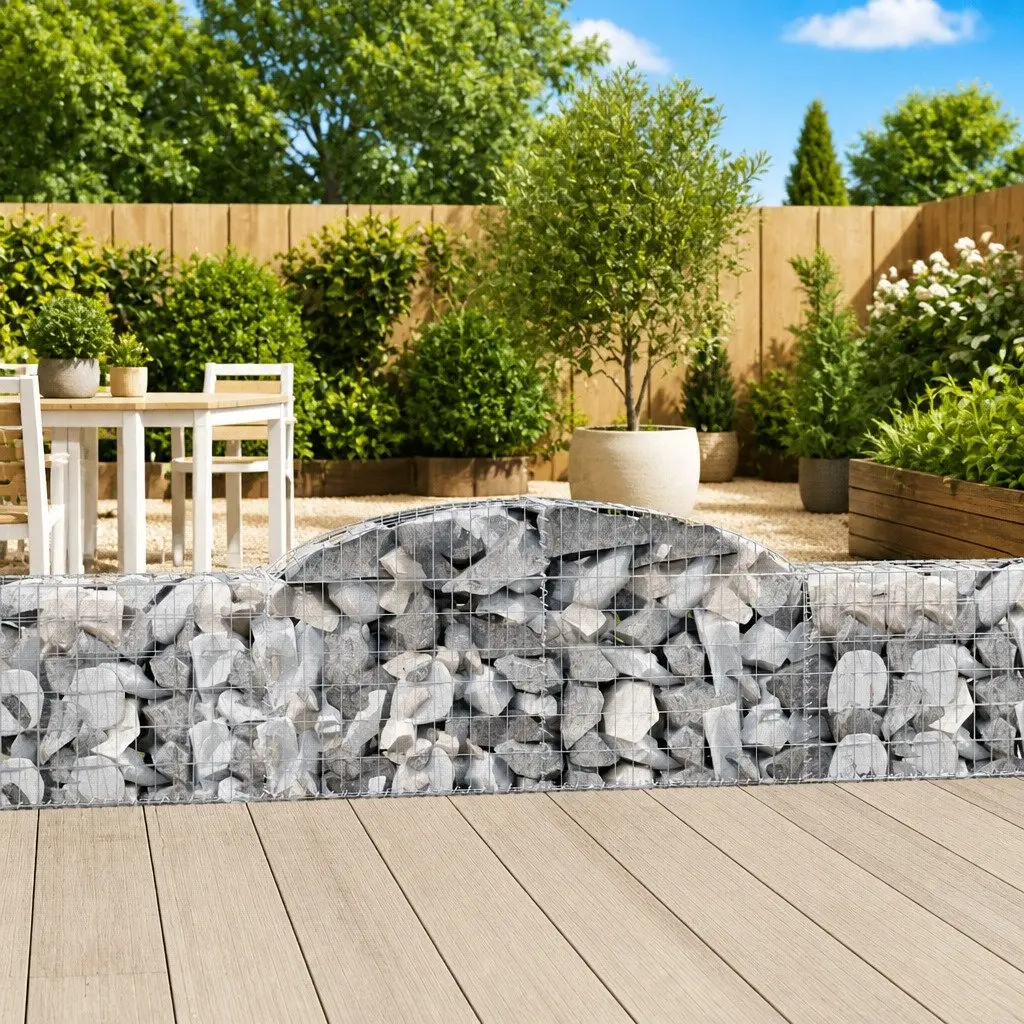 Gabion Basket Silver Arched 300x30x60/80 cm Decorative Garden Barrier
