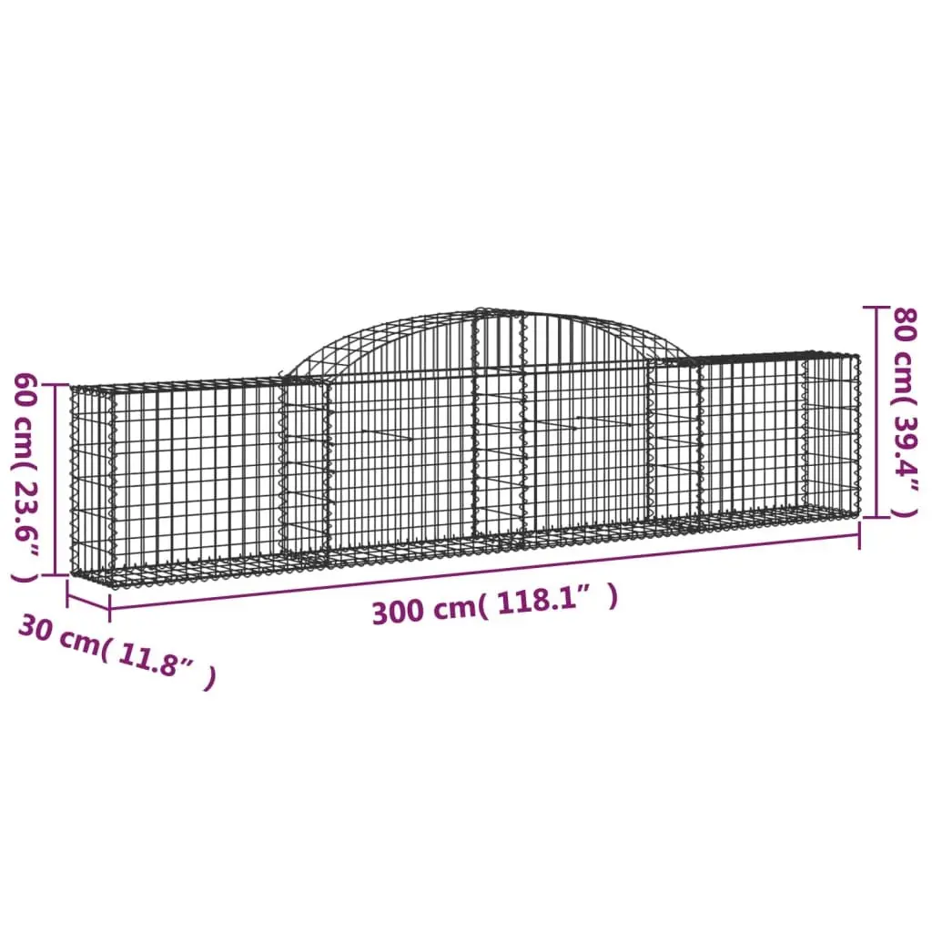 Gabion Basket Silver Arched 300x30x60/80 cm Decorative Garden Barrier