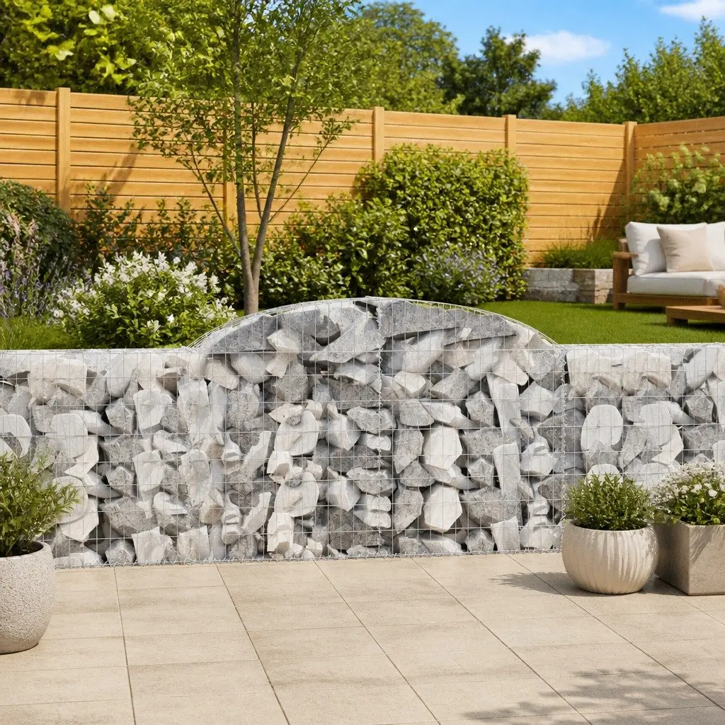 Gabion Basket Silver Arched 300 x 30 x 80/100 cm Decorative Garden Barrier Retaining Wall