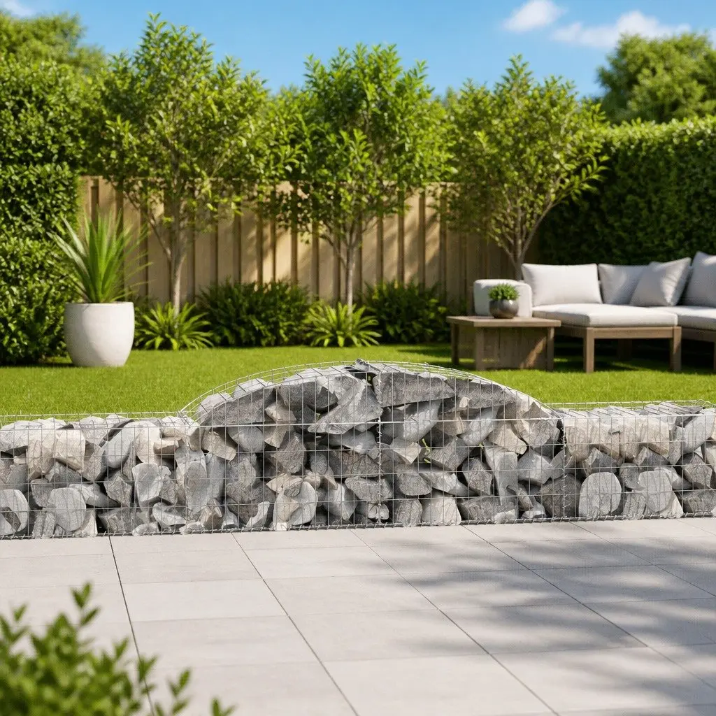 Gabion Basket Silver Arched 300 x 50 x 40/60 cm Decorative Outdoor Metal Cage Garden Barrier