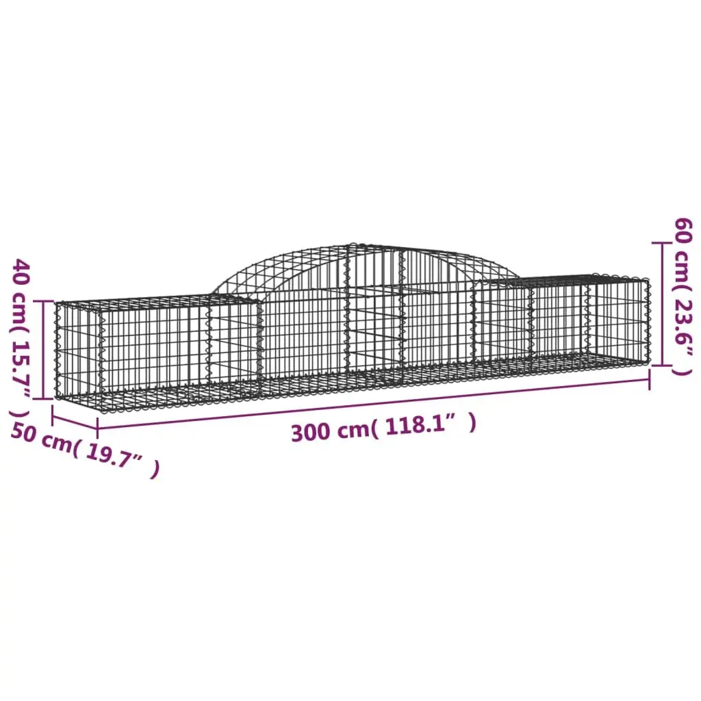Gabion Basket Silver Arched 300 x 50 x 40/60 cm Decorative Outdoor Metal Cage Garden Barrier
