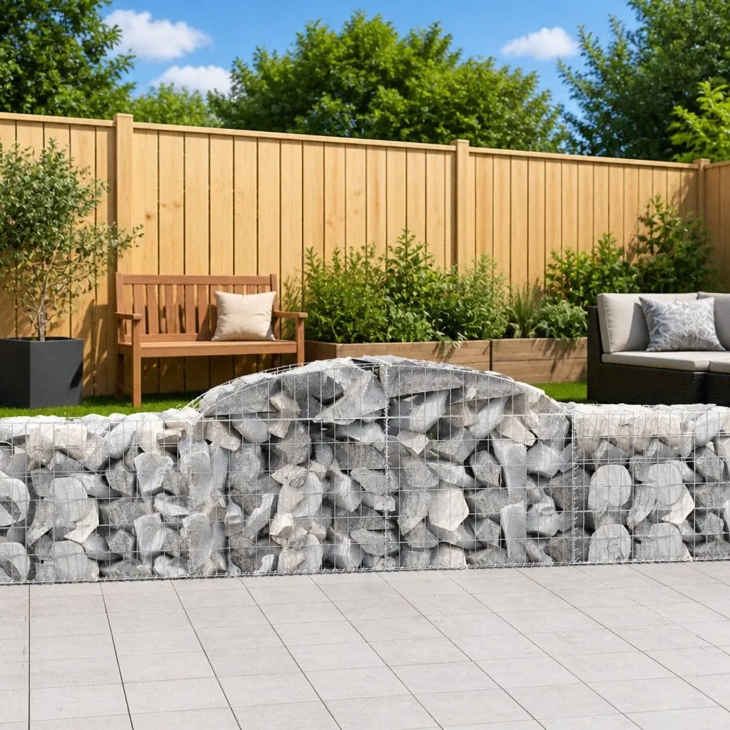 Arched Gabion Basket Silver 300 x 50 x 60/80 cm Decorative Garden Barrier Retaining Wall