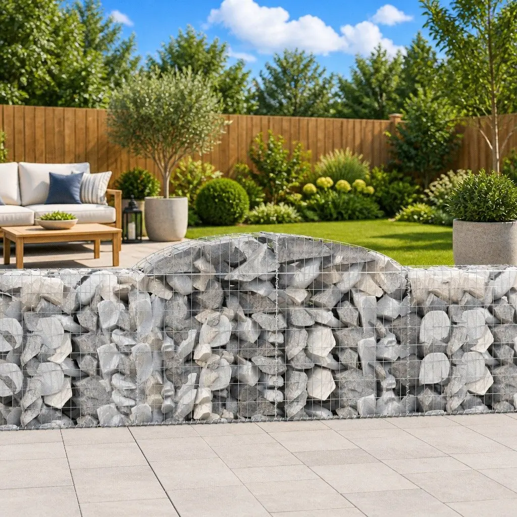 Gabion Basket Silver Arched 300 x 50 x 80/100 cm Decorative Garden Barrier