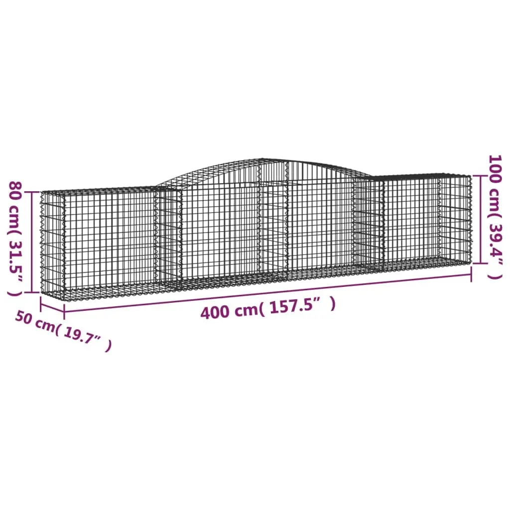 Arched Gabion Basket Silver 400x50x80/100 cm Decorative Garden Barrier Retaining Wall
