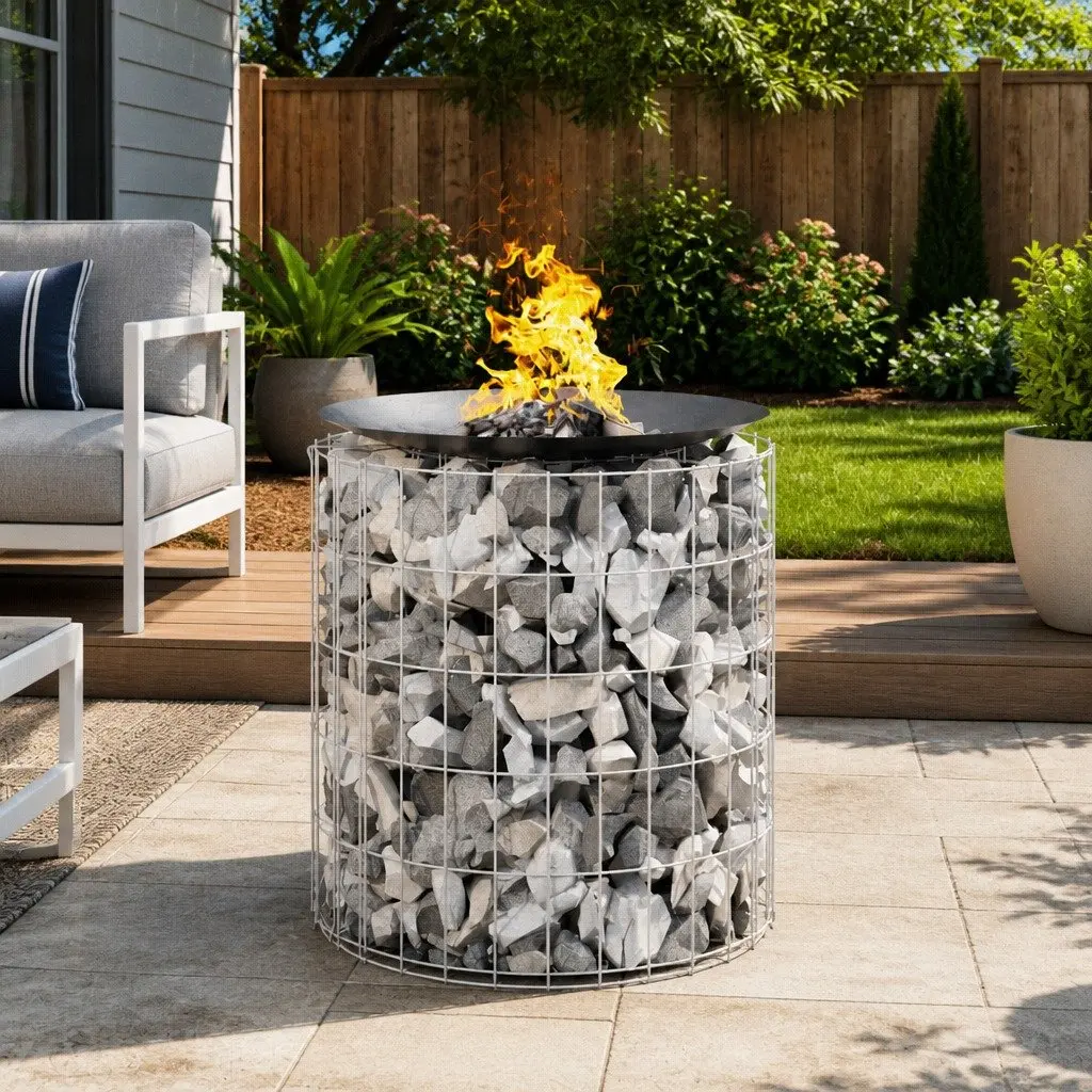 50cm Round Gabion Fire Pit for Outdoor Fun
