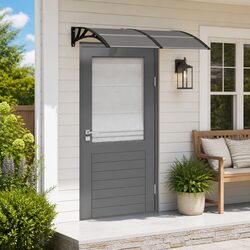 Door Canopy 150x100cm Black Polycarbonate Awning Porch Shelter Front Entrance