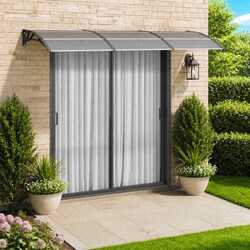 Compact Door Canopy: Black Polycarbonate 300x75 cm