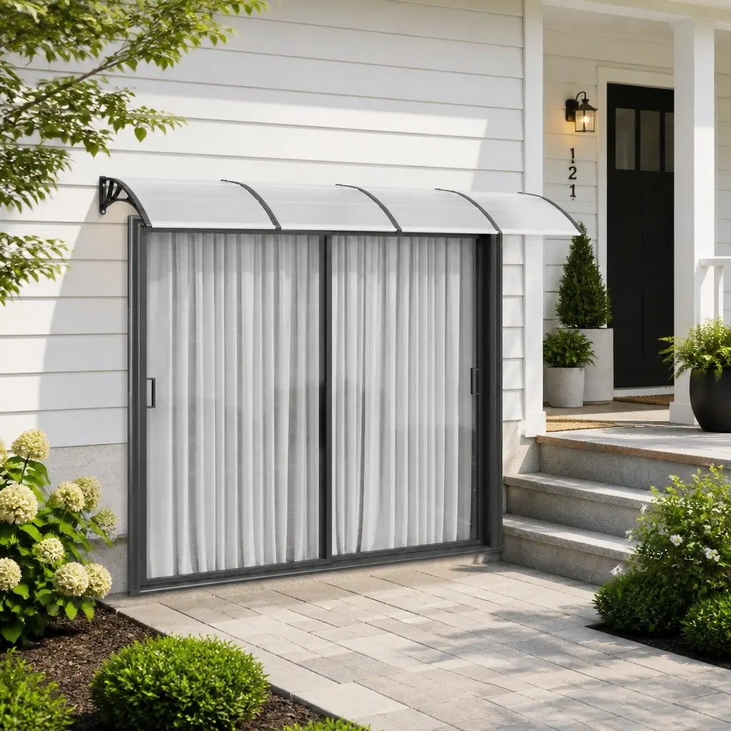 Door Canopy Black 350x100cm Polycarbonate Weather Resistant Front Porch Awning