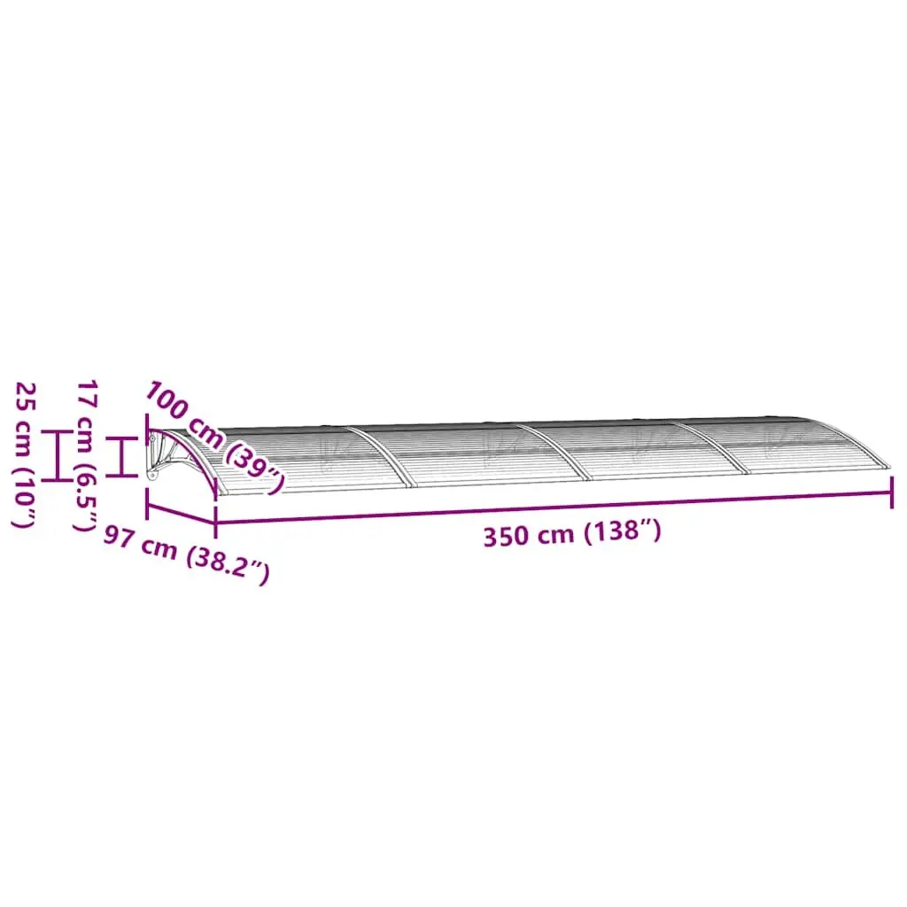 Door Canopy Black 350x100 cm Polycarbonate Awning Weather Shield