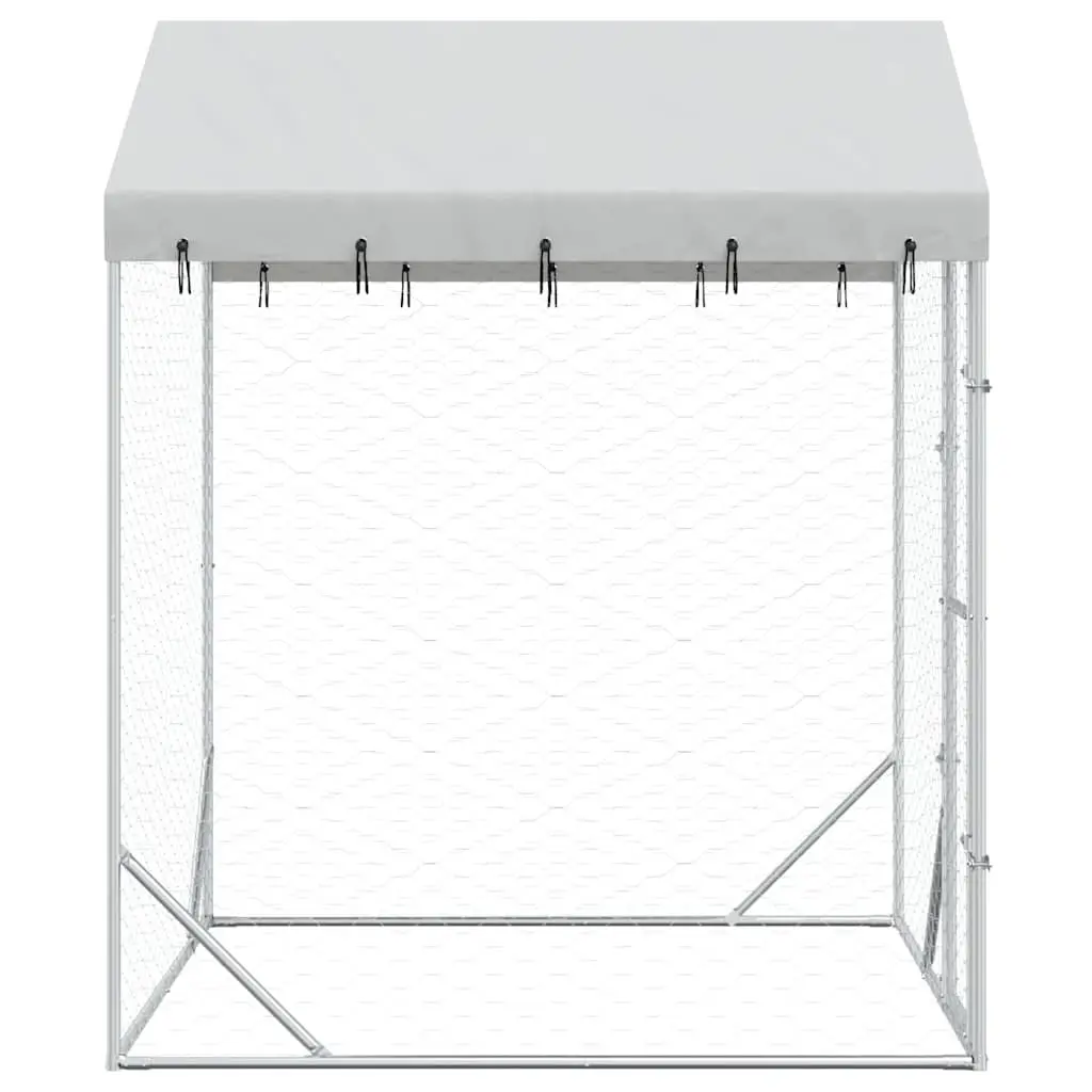 Dog Kennel Run Silver 2 x 2 x 2.5 m Protective Roof Spacious Animal Enclosure