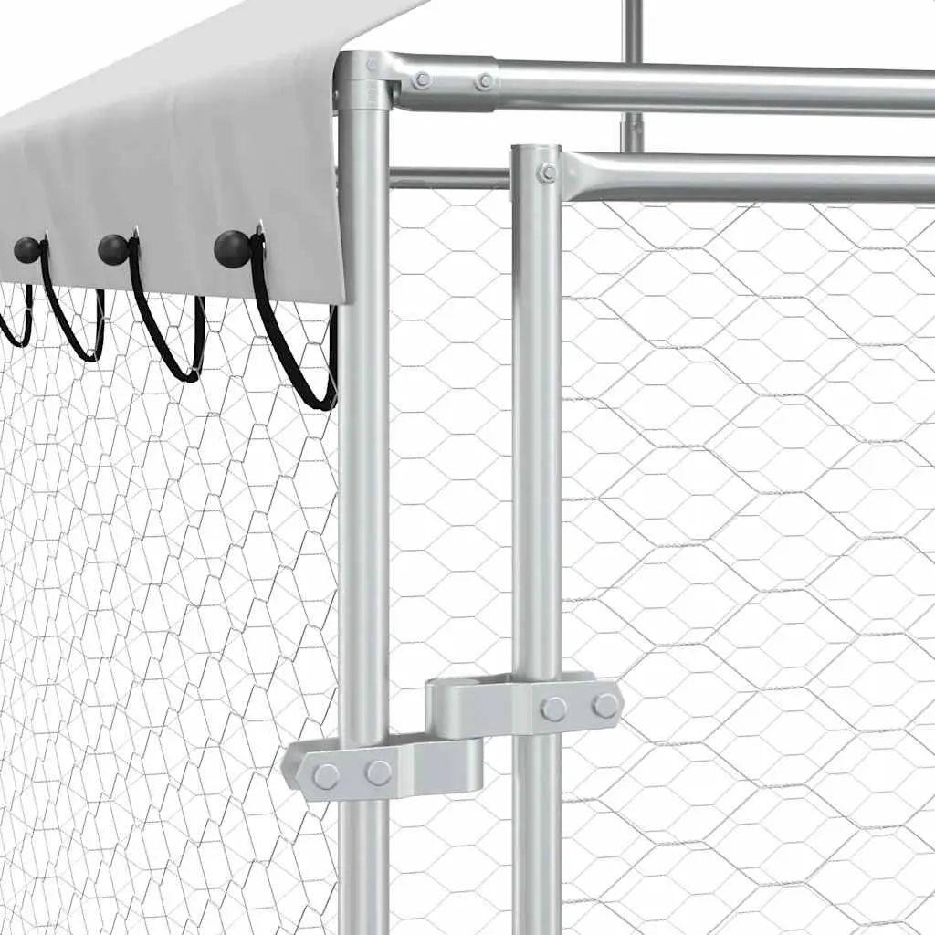 Dog Kennel Run Silver 2 x 2 x 2.5 m Protective Roof Spacious Animal Enclosure