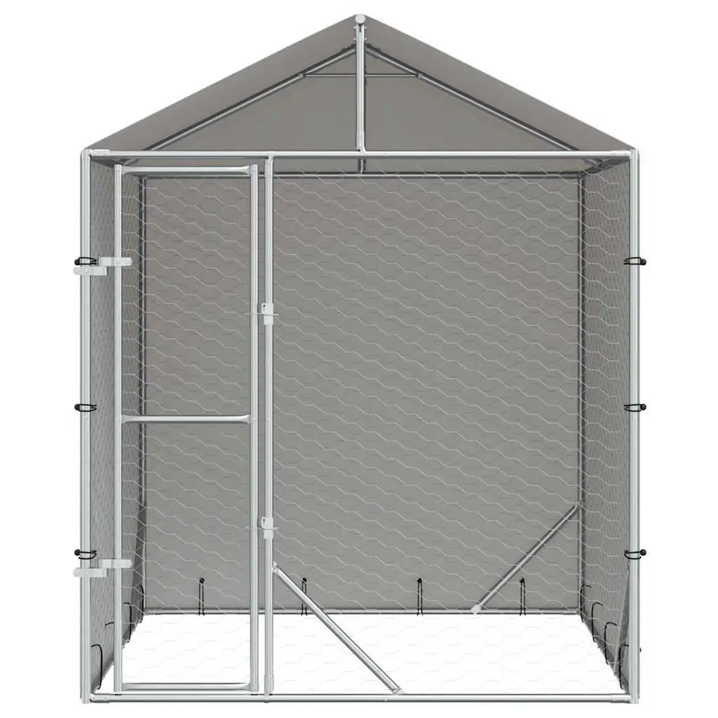 Outdoor Dog Kennel Silver Galvanised Steel Spacious Run Enclosure with Roof
