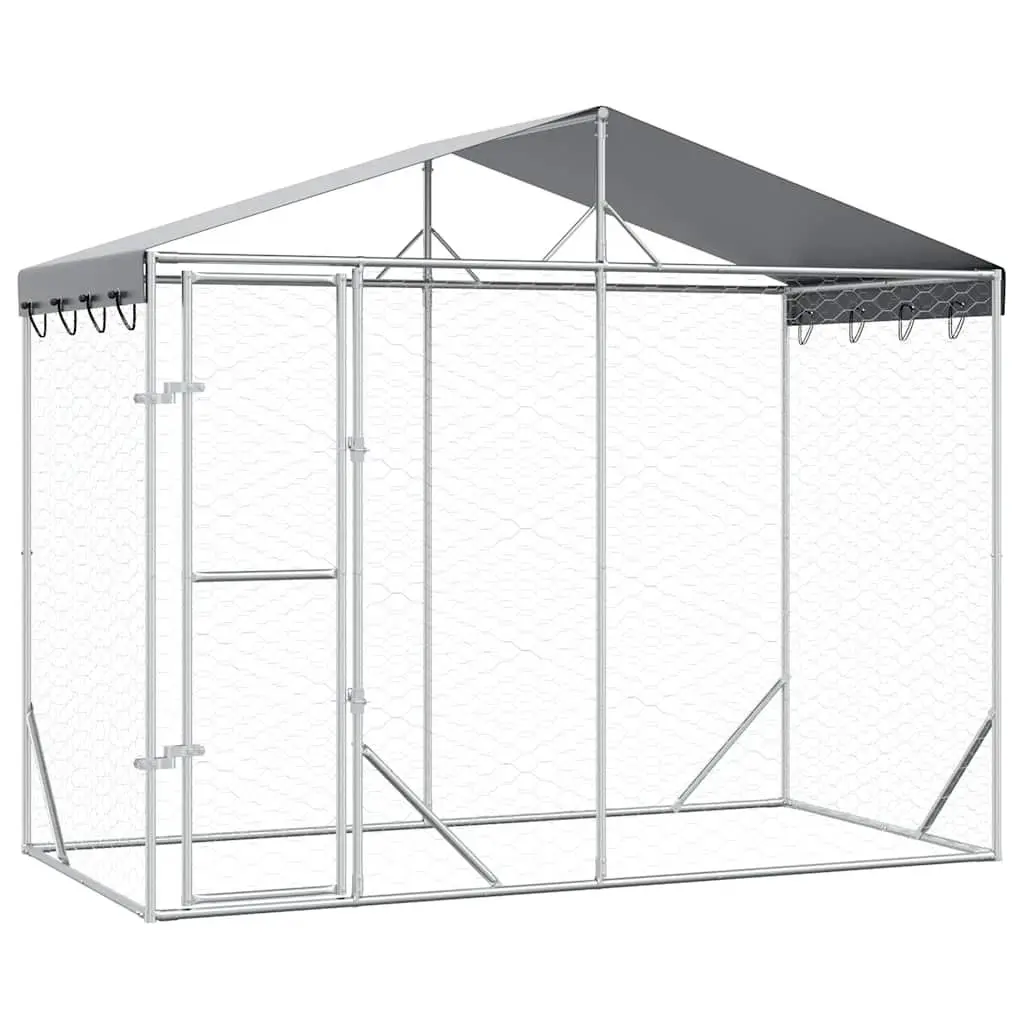 Dog Kennel Silver 3x1.5x2.5 m Galvanised Steel Outdoor Enclosure with Roof