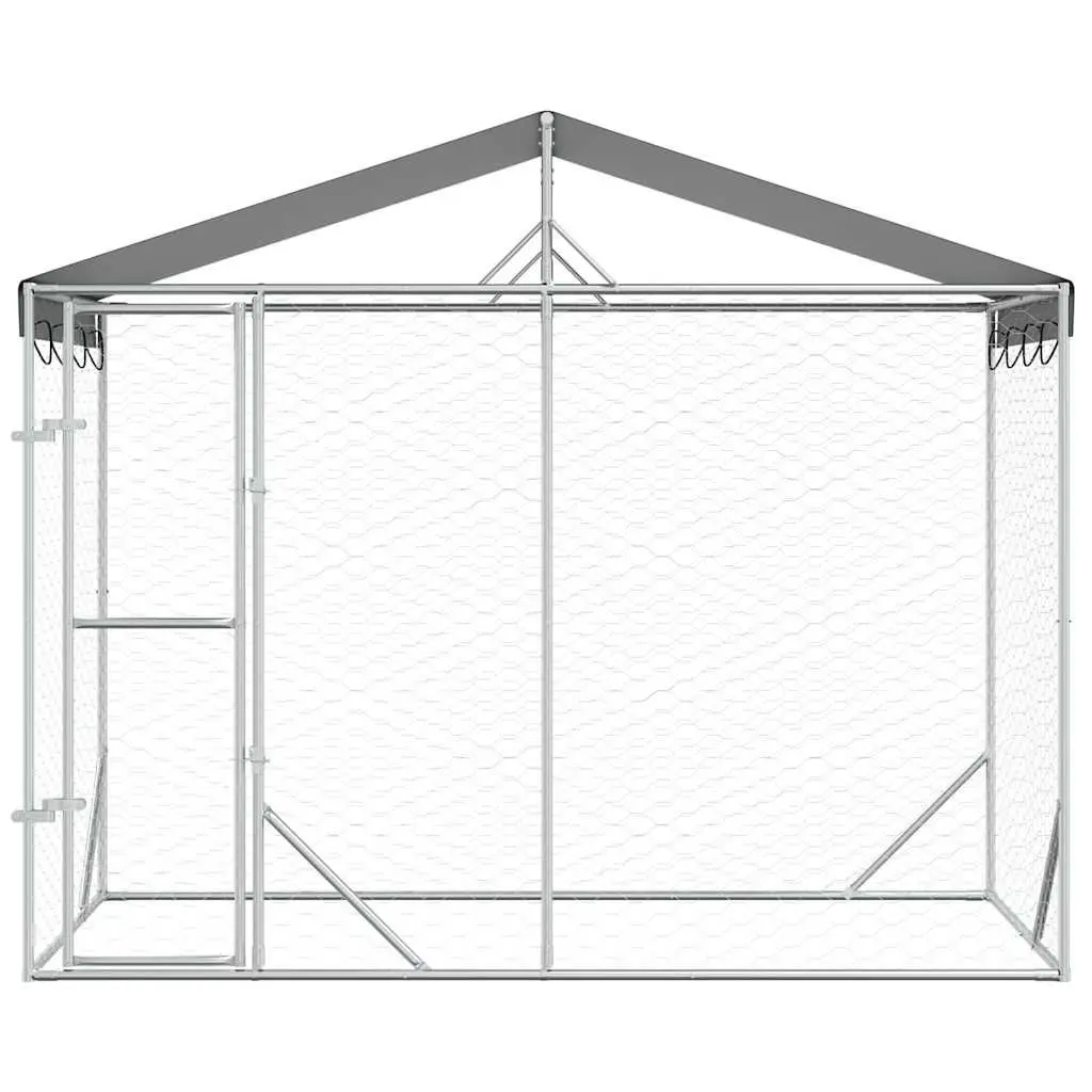 Dog Kennel Silver 3x1.5x2.5 m Galvanised Steel Outdoor Enclosure with Roof