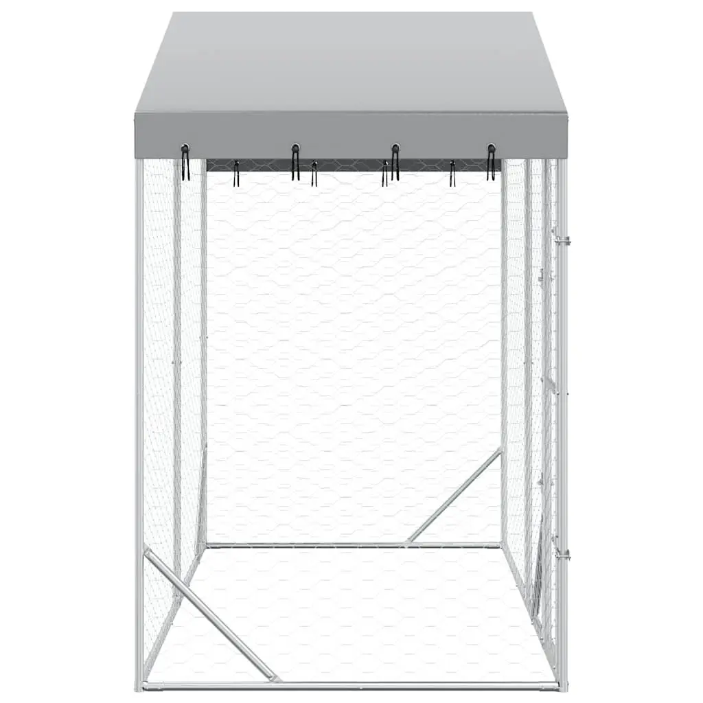 Dog Kennel Silver 3x1.5x2.5 m Galvanised Steel Outdoor Enclosure with Roof