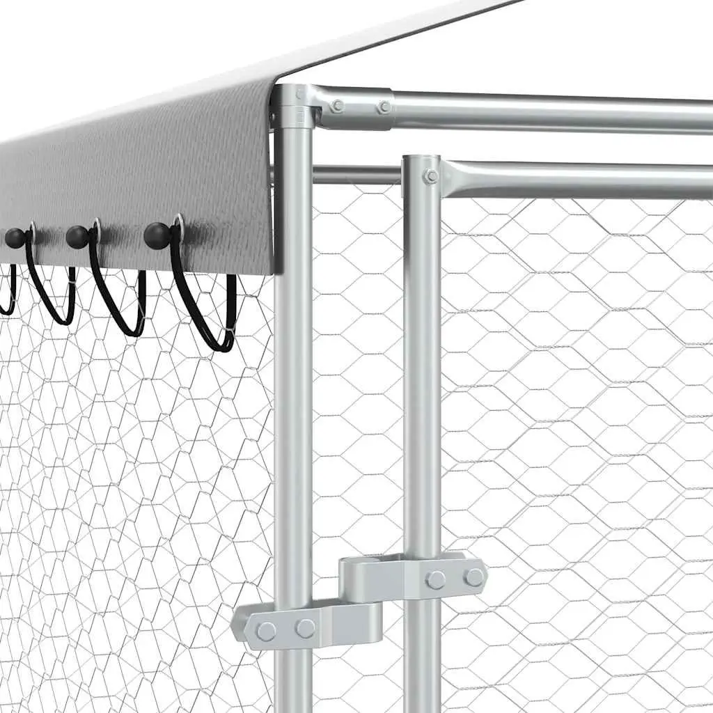 Dog Kennel Silver 3x1.5x2.5 m Galvanised Steel Outdoor Enclosure with Roof