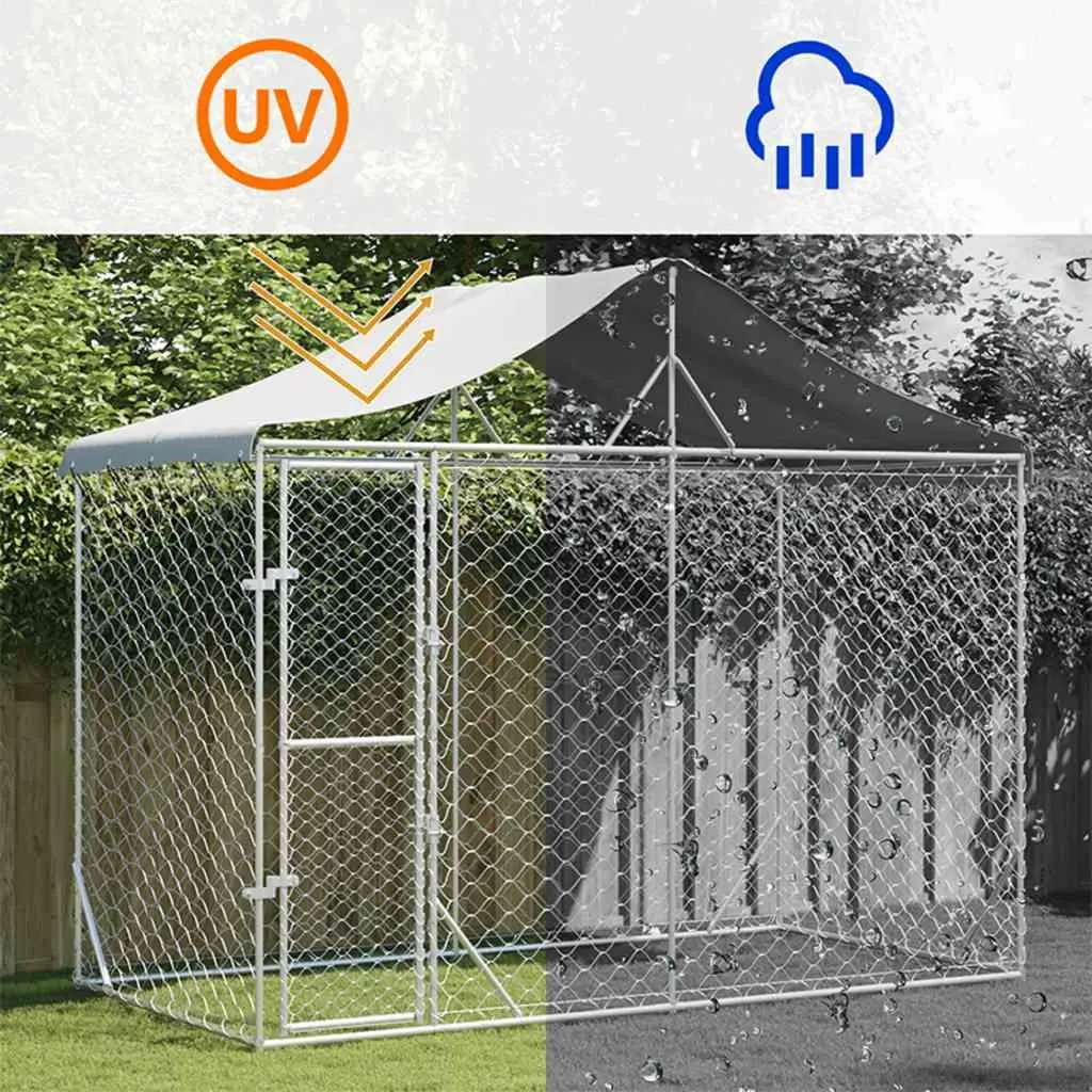 Dog Kennel Silver 3x1.5x2.5 m Galvanised Steel Outdoor Enclosure with Roof