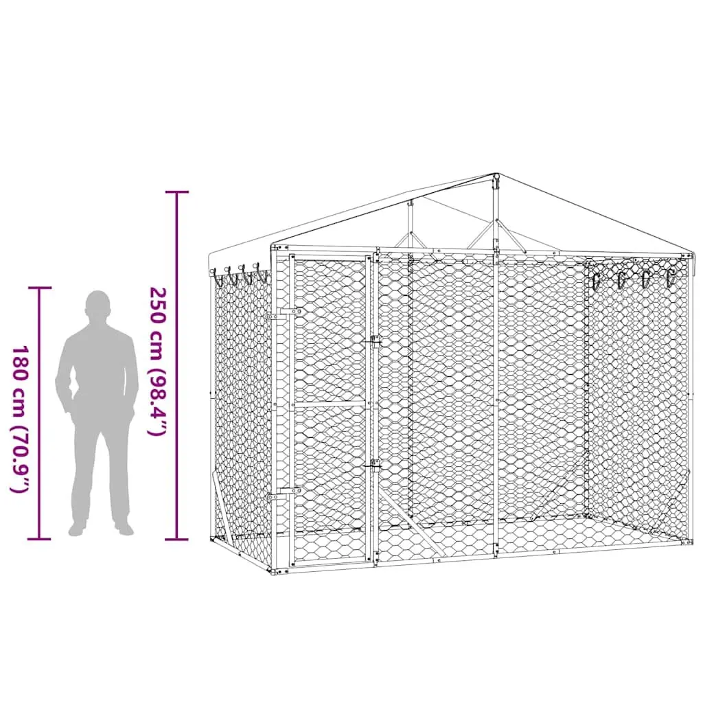 Dog Kennel Silver 3x1.5x2.5 m Galvanised Steel Outdoor Enclosure with Roof