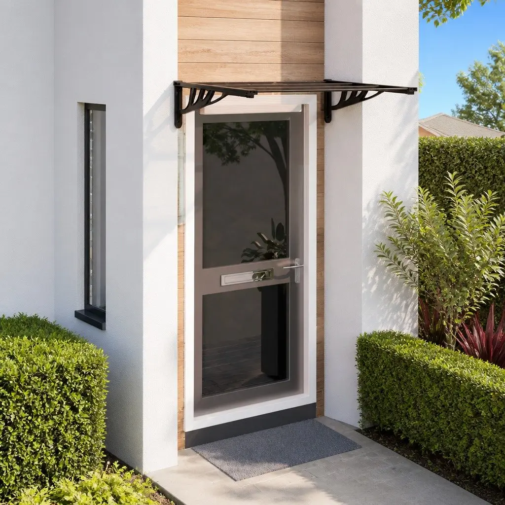 Door Canopy Black 122x90 cm Weather Resistant Polycarbonate Awning