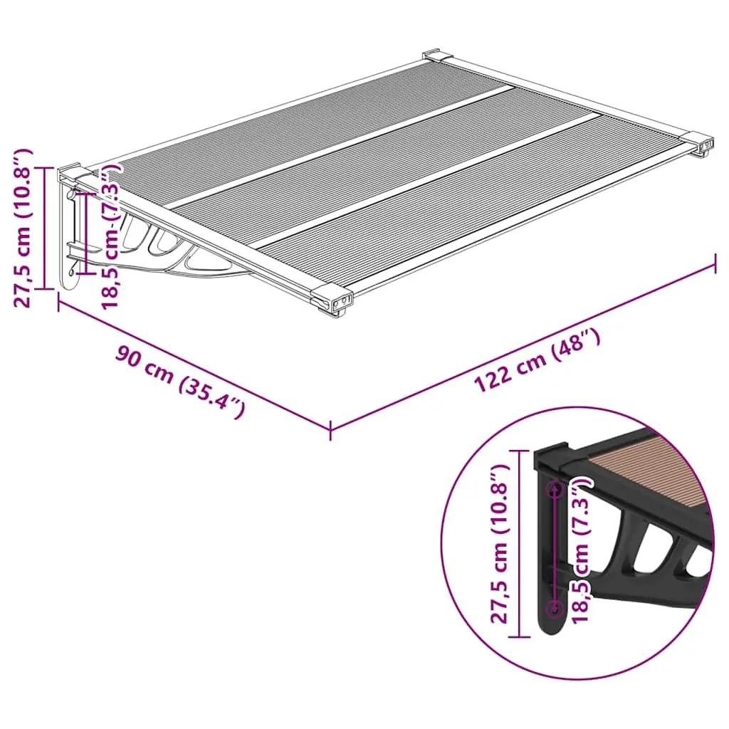 Door Canopy Black 122x90 cm Weather Resistant Polycarbonate Awning