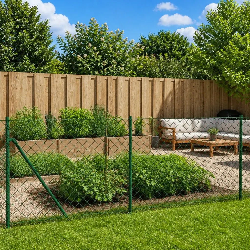 Chain Link Fence Panel Green 1x25m Durable Steel Wire Mesh Outdoor Barrier