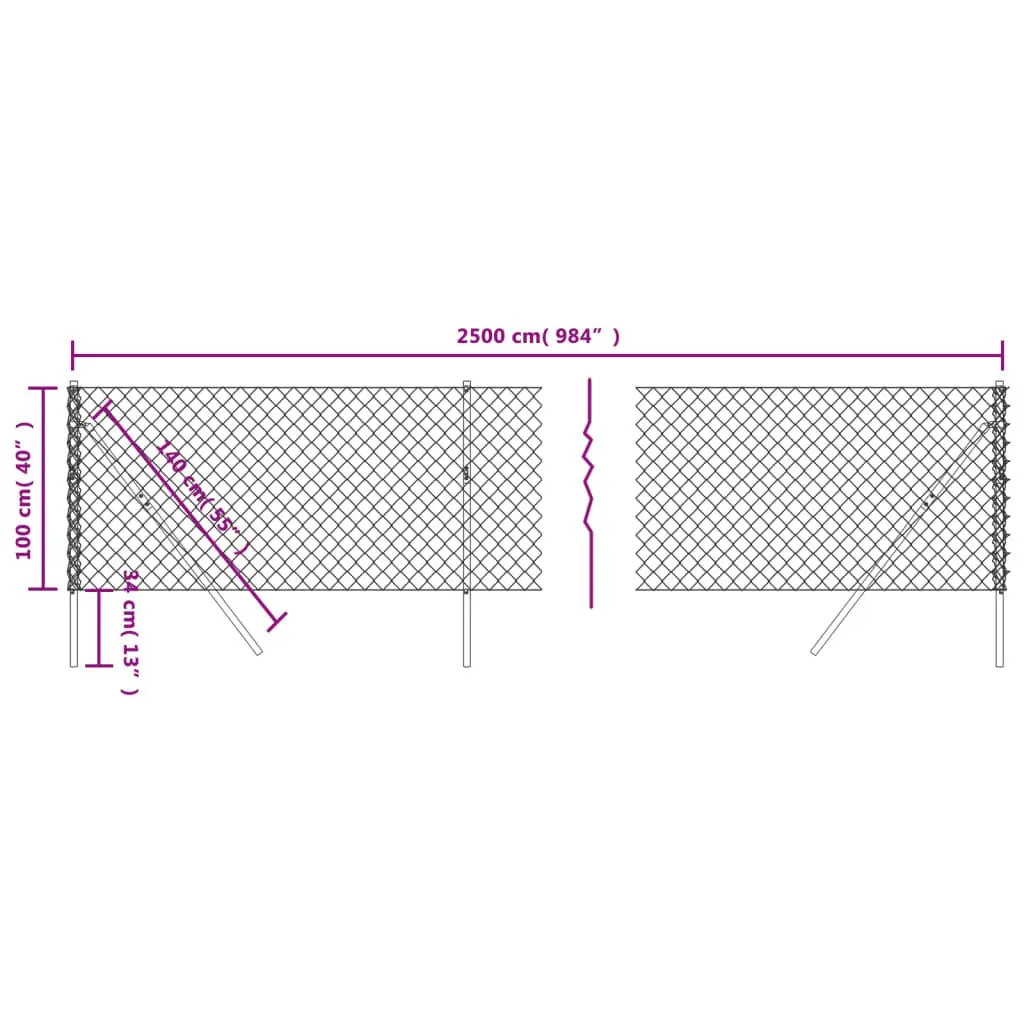 Chain Link Fence Panel Green 1x25m Durable Steel Wire Mesh Outdoor Barrier