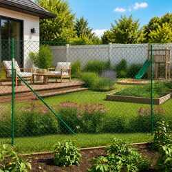 Chain Link Fence 1.6x25m Green Steel Wire Mesh Barrier Garden Property Enclosure