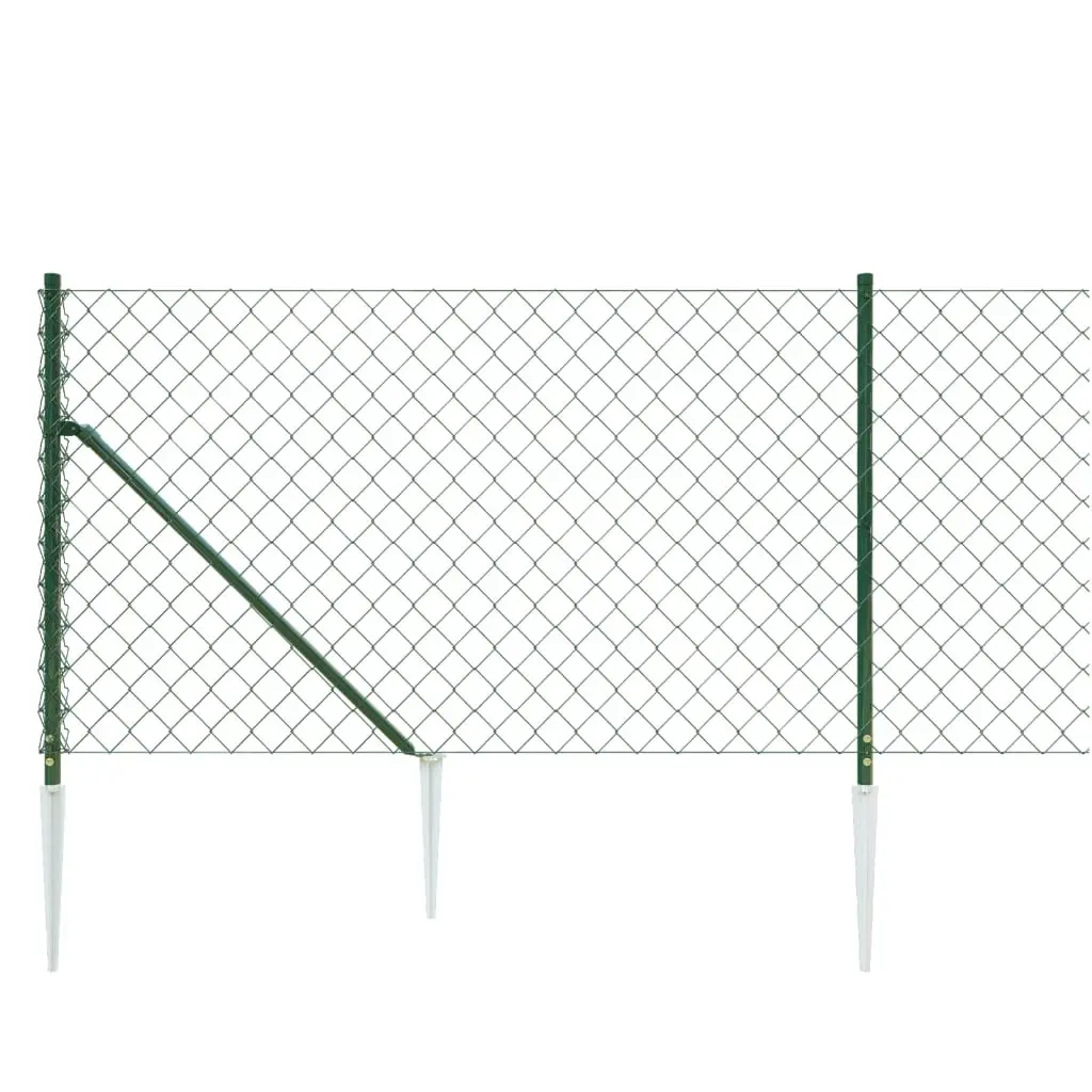 Chain Link Fence Panel Green 0.8x10m Durable Outdoor Barrier with Spike Anchors