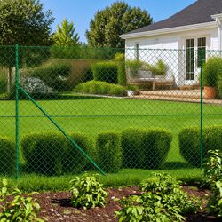 Green Chain Link Fence Panel with Anchors