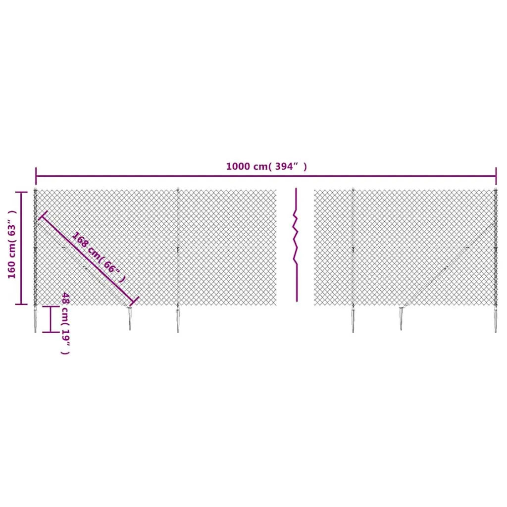 Chain Link Fence Panel Green 1.6x10 m Spike Anchors Barrier Enclosure