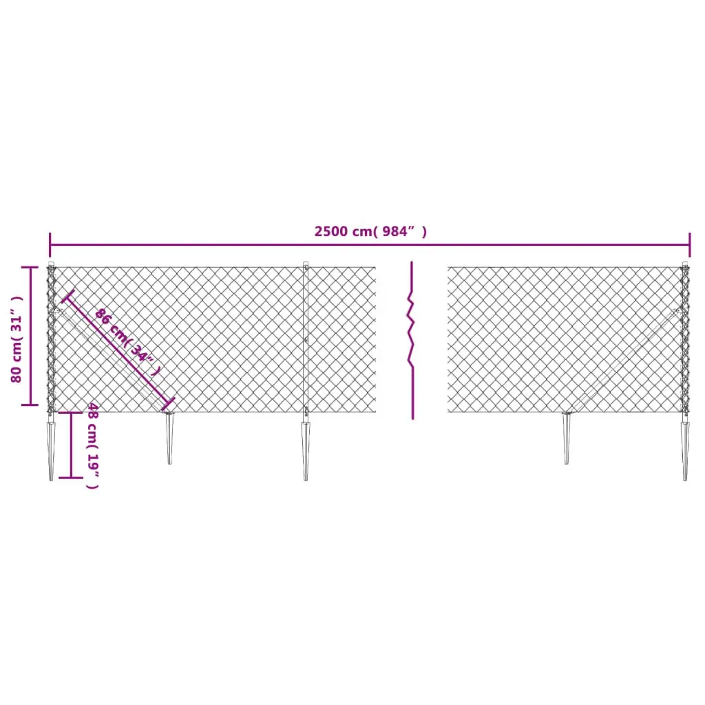 Chain Link Fence Panel Green 0.8x25m Interlocking Steel Mesh with PVC Coating and Spike Anchors for Garden Barrier Enclosure