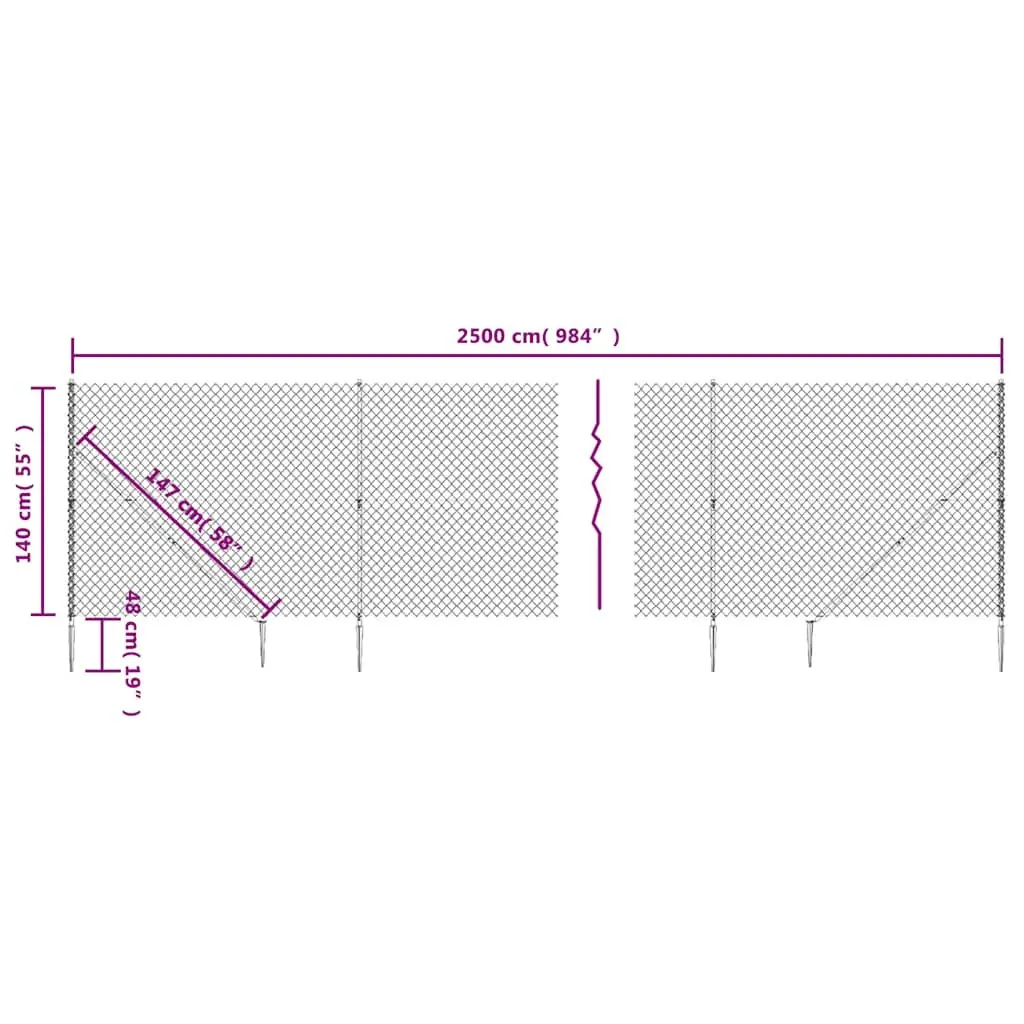 Chain Link Fence Panel Green 1.4x25m Durable Steel Construction with Spike Anchors