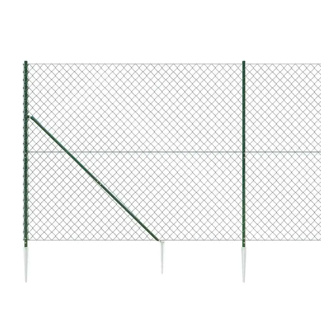 Chain Link Fence Green 1.6x25m Durable Outdoor Barrier with Spike Anchors