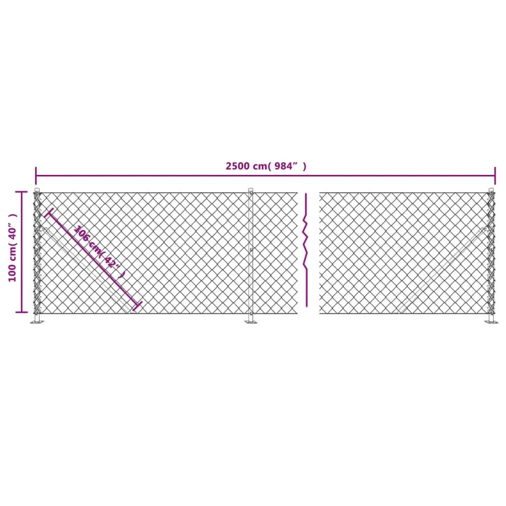 Chain Link Fence Panel 1x25m Green Flange Floor Mount Outdoor Barrier Enclosure
